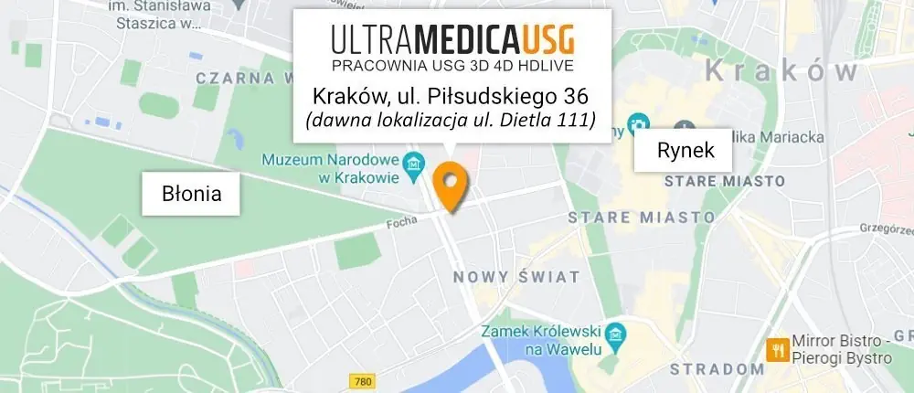 Kliknij, by przejść do mapy Google i sprawdzić dojazd Lokalizacja centrum medycznego ULTRAMEDICA, Kraków